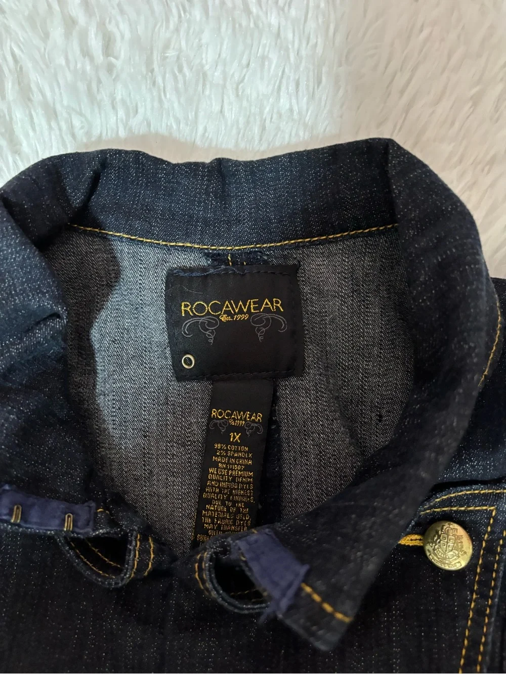 Rocawear Dark Blue Denim Military-Style Jacket with Gold Buttons - Picture 2 of 10